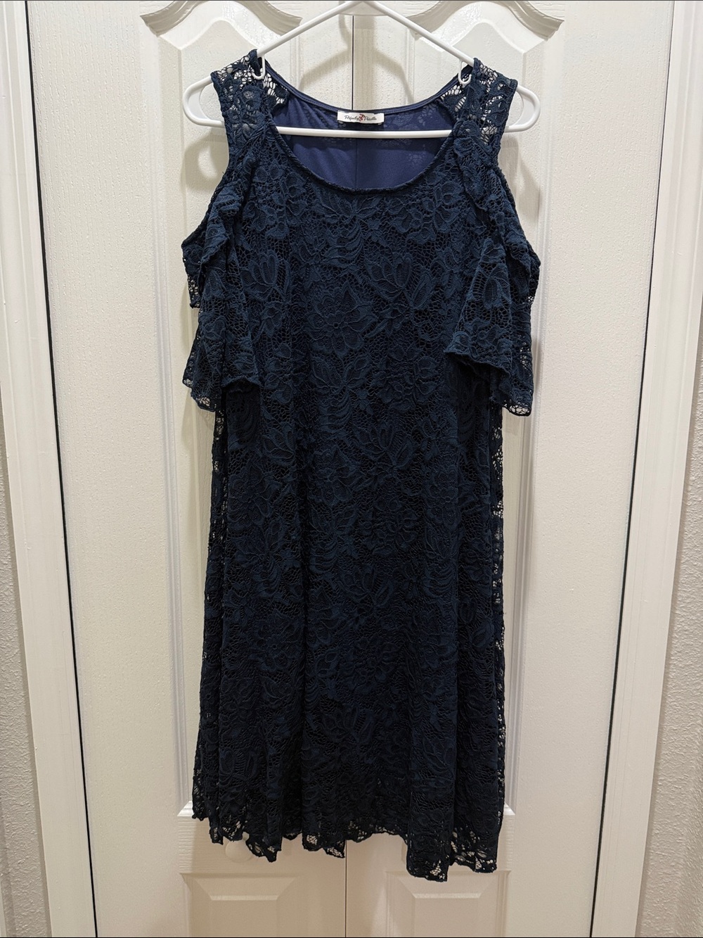 Lace Cold-Shoulder Mini Dress in Navy